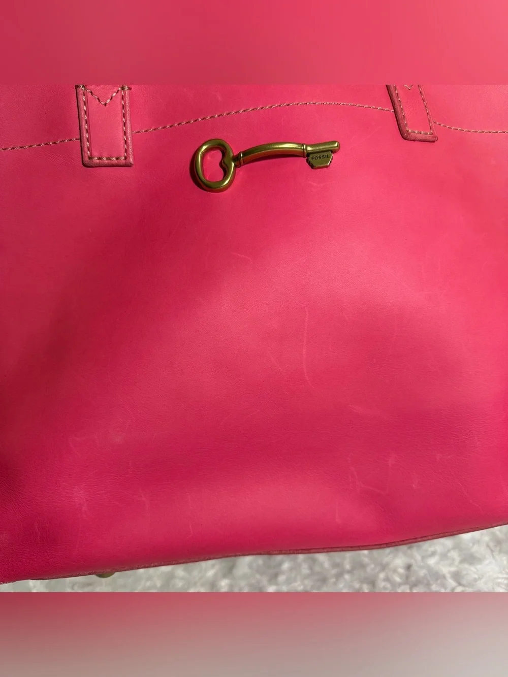 Fossil Leather Fuchsia Tote Summer Spring Bag